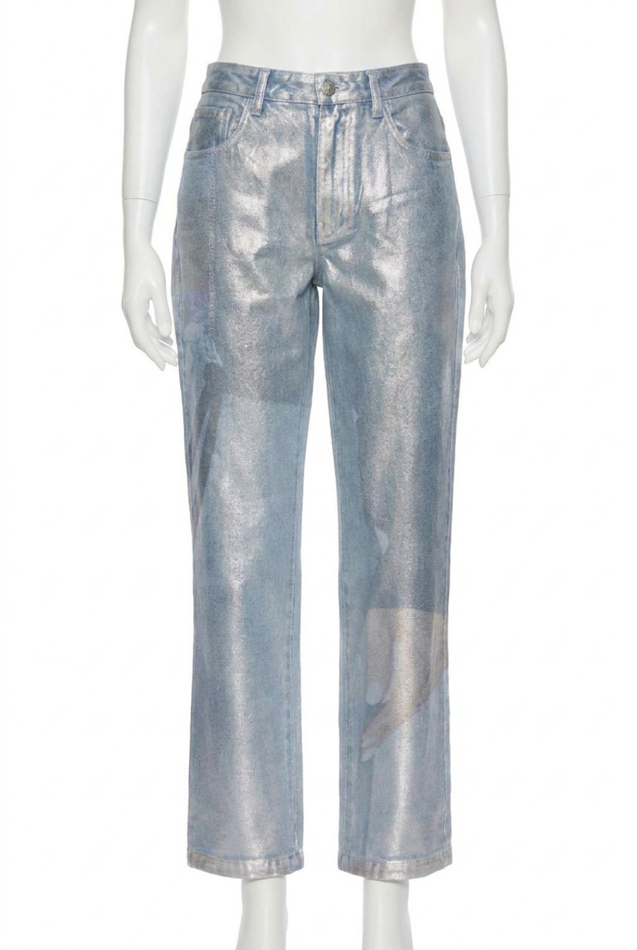 NEW SHOW ME YOUR MUMU icon coated jeans in silver denim